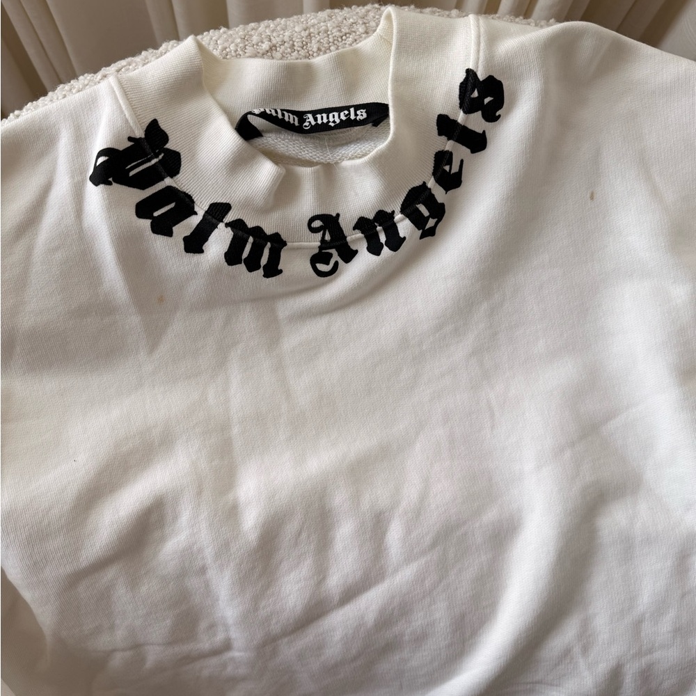 Palm Angels Ivory Crewneck with Black Logo